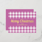 Modern roze geplakt vrolijk kerstgoud folie feestdagen briefkaart (Voorkant / Achterkant)