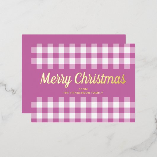 Modern roze geplakt vrolijk kerstgoud folie feestdagen briefkaart (Voorkant / Achterkant)