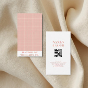 Modern roze geruit patroon QR-code Visitekaartje