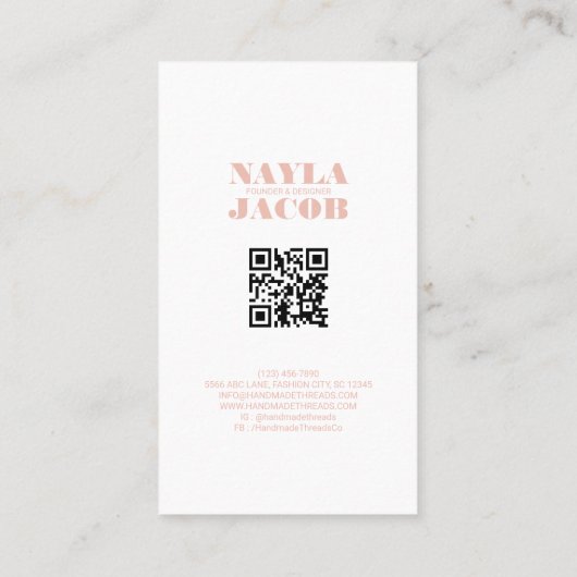 Modern roze geruit patroon QR-code Visitekaartje (Achterkant)