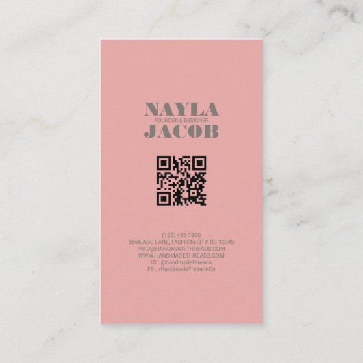 Modern roze geruit patroon QR-code Visitekaartje (Achterkant)