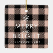 Modern roze geruite & naam en hondenfoto keramisch ornament (Achterkant)