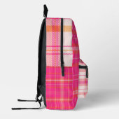 Modern roze geruite ontwerp met naam bedrukte rugzak (Links)