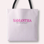 Modern Roze Gestreept Script Gepersonaliseerde Bru Tote Bag