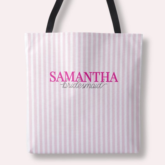 Modern Roze Gestreept Script Gepersonaliseerde Bru Tote Bag