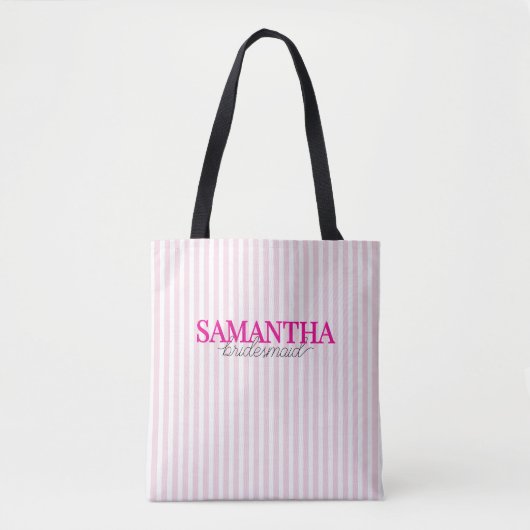 Modern Roze Gestreept Script Gepersonaliseerde Bru Tote Bag (Voorkant)