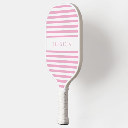 Modern roze gestreepte aangepaste naam pickleball paddle (Links)