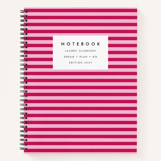 Modern Roze Gestreepte Notitieboek (Voorkant)