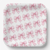 Modern Roze Gingham Bow Pattern Baby shower Papieren Bordje (Voorkant)