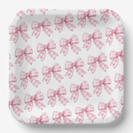 Modern Roze Gingham Bow Pattern Baby shower Papieren Bordje