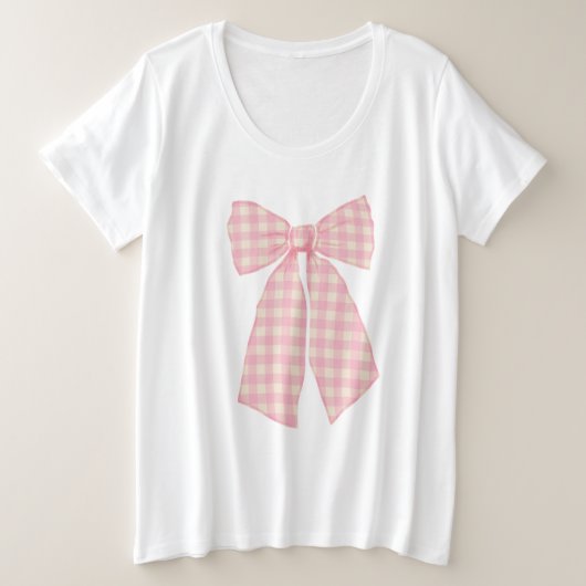 Modern  Roze Gingham Romantische Coquette Bow Grote Maat T-shirt (Design voorkant)