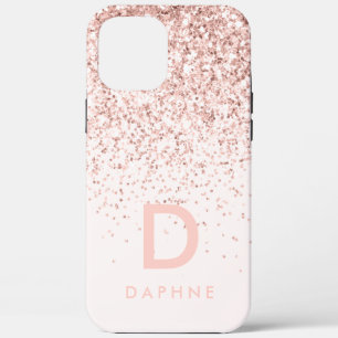 Modern roze girly glitter initiaal monogram Case-Mate iPhone case