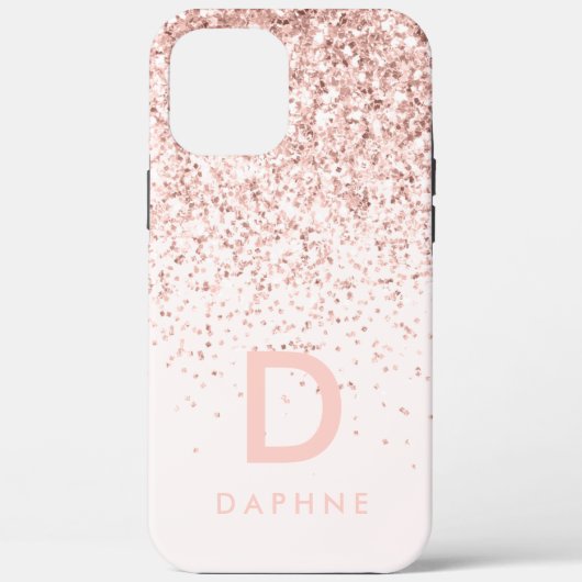 Modern roze girly glitter initiaal monogram Case-Mate iPhone case (Achterkant)