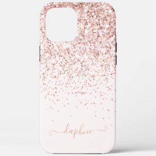 Modern roze girly glitter initiaal monogram Case-Mate iPhone case