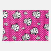 Modern Roze Girly Kawaii Schattige Panda Beer Theedoek (Horizontaal)