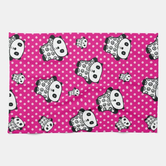 Modern Roze Girly Kawaii Schattige Panda Beer Theedoek (Horizontaal)