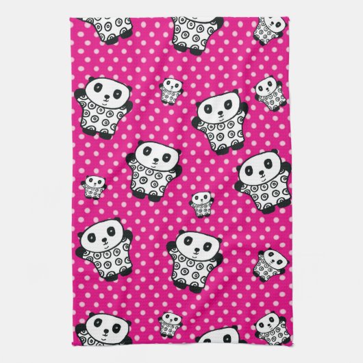 Modern Roze Girly Kawaii Schattige Panda Beer Theedoek (Verticaal)