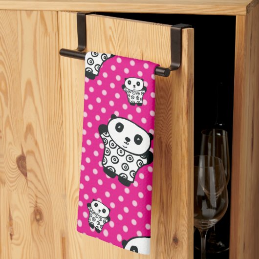 Modern Roze Girly Kawaii Schattige Panda Beer Theedoek (Derde Gevouwen)