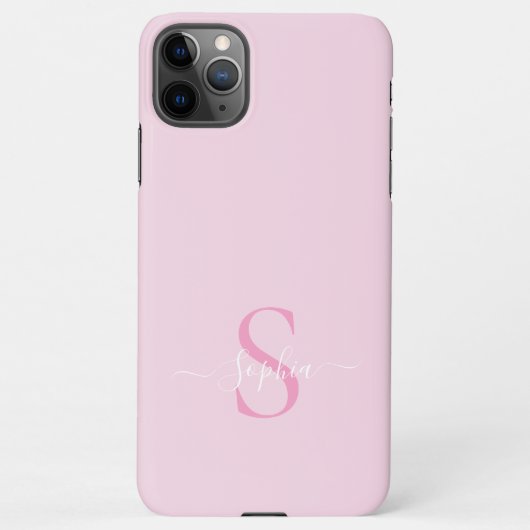 Modern Roze Girly Monogram Stijlvolle Script Naam iPhone Hoesje (Achterkant)