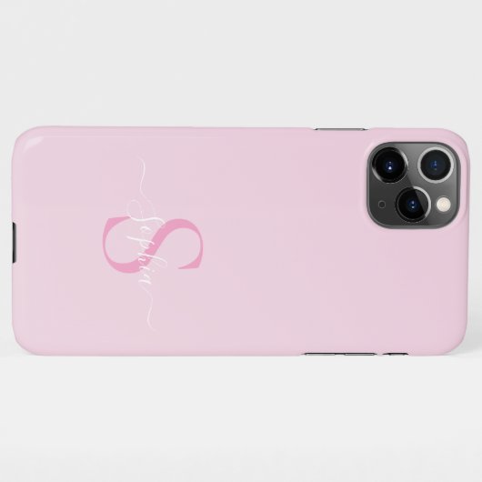 Modern Roze Girly Monogram Stijlvolle Script Naam iPhone Hoesje (Achterkant horizontaal)