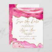 Modern roze glitter agate bat mitzvah Save the Aankondigingskaart (Voorkant / Achterkant)