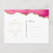 Modern roze glitter agate bat mitzvah Save the Aankondigingskaart (Achterkant)
