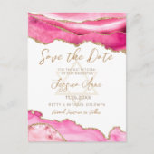 Modern roze glitter agate bat mitzvah Save the Aankondigingskaart (Voorkant)