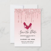 Modern roze glitter - Bachelorette op hoog niveau Save The Date (Voorkant)