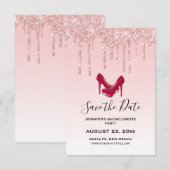 Modern roze glitter - Bachelorette op hoog niveau Save The Date (Voorkant / Achterkant)