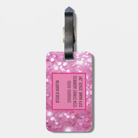 Modern Roze Glitter Bagagelabel (Achterkant verticaal)