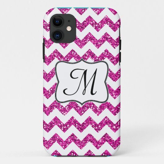 Modern Roze Glitter Chevron Monogram IPHONE 5 Hoes (Achterkant)