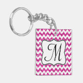 Modern Roze Glitter Chevron Zig Zag Sleutelhanger (Voorkant Links)