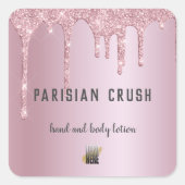 Modern Roze Glitter Drip Cosmetische Business Logo Vierkante Sticker (Voorkant)
