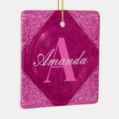 Modern Roze Glitter Girly Monogram Keramisch Ornament (Rechts)