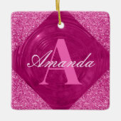 Modern Roze Glitter Girly Monogram Keramisch Ornament (Voorkant)