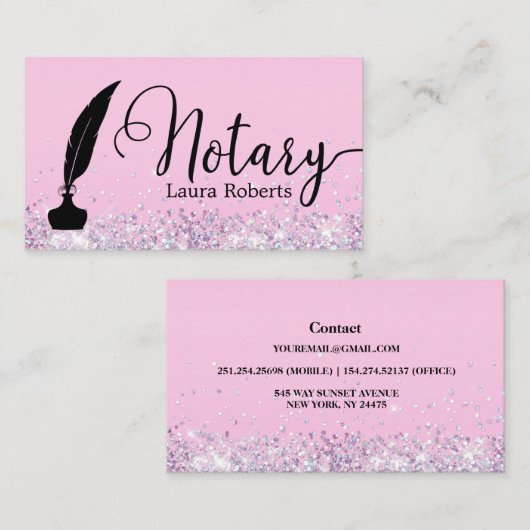 Modern roze Glitter Loan Signing Agent Business Visitekaartje (Voorkant / Achterkant)