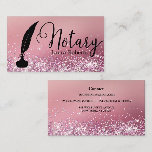 Modern roze Glitter Loan Signing Agent Visitekaartje (Voorkant / Achterkant)