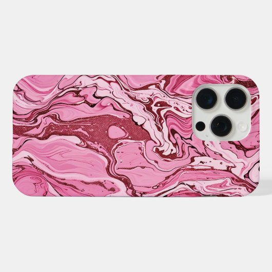 Modern Roze Glitter Marmer iPhone Hoesje (Achterkant horizontaal)