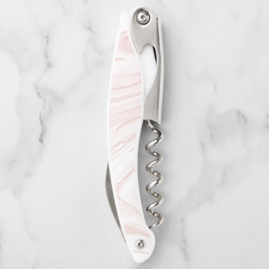 Modern Roze Glitter Marmer Kurkentrekker (Achterkant)