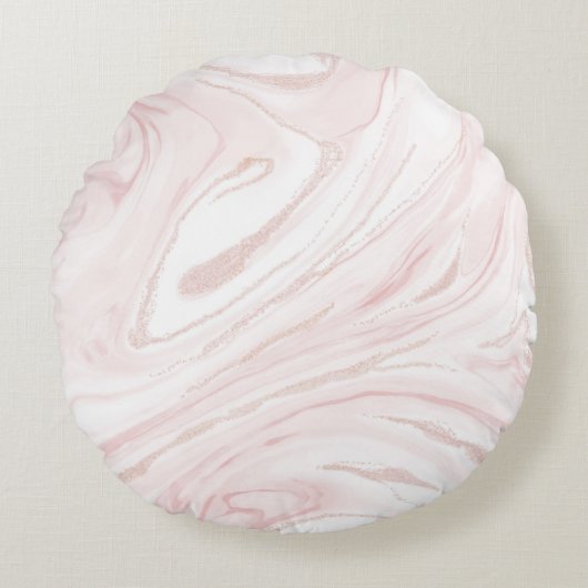 Modern Roze Glitter Marmer Rond Kussen (Voorkant)