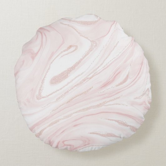 Modern Roze Glitter Marmer Rond Kussen (Achterkant)