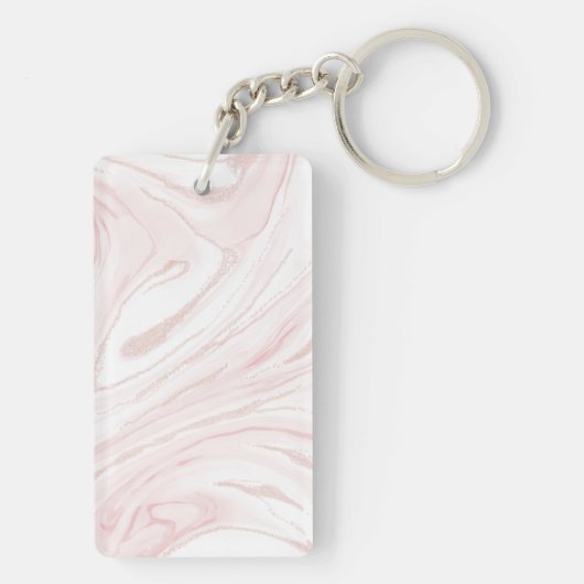 Modern Roze Glitter Marmer Sleutelhanger (achterkant)
