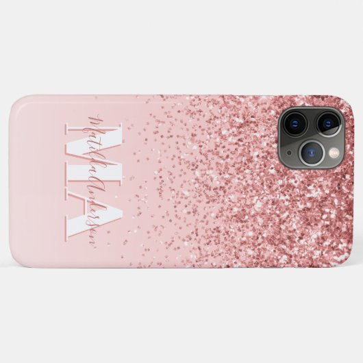 Modern roze glitter monogram gepersonaliseerd Case-Mate iPhone case (Achterkant (horizontaal))