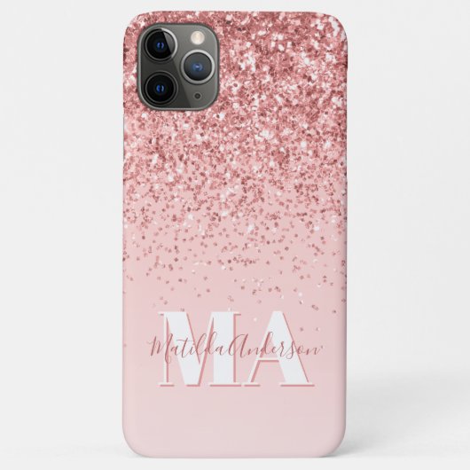Modern roze glitter monogram gepersonaliseerd Case-Mate iPhone case (Achterkant)