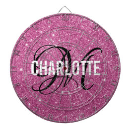 Modern roze glitter monogram naam dart board dartbord