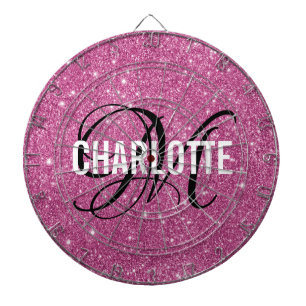 Modern roze glitter monogram naam dart board dartbord