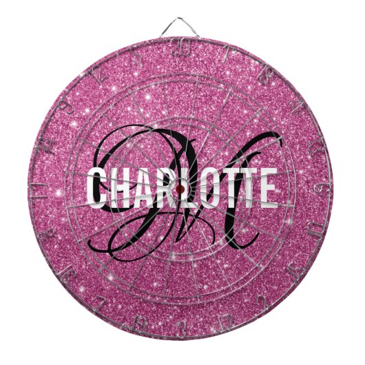 Modern roze glitter monogram naam dart board dartbord (Voorkant)