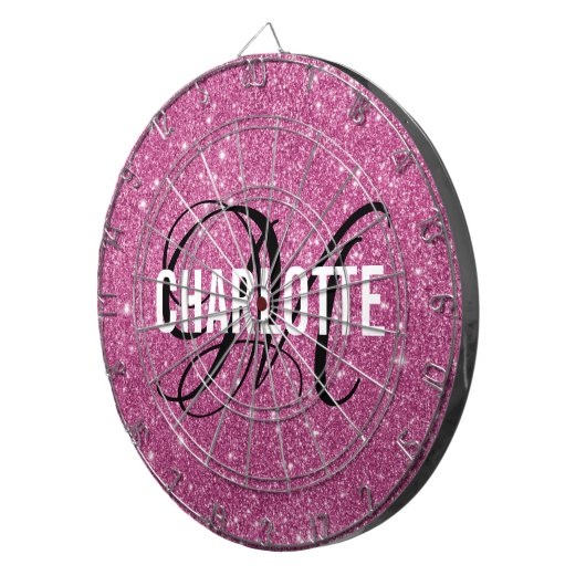Modern roze glitter monogram naam dart board dartbord (Voorkant Rechts)