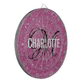Modern roze glitter monogram naam dart board dartbord (Voorkant Links)