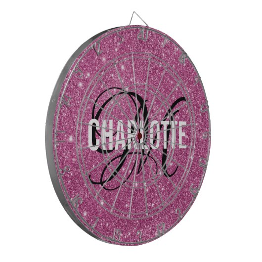 Modern roze glitter monogram naam dart board dartbord (Voorkant Links)